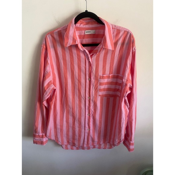 Sonoma Goods For Life Tops - Sonoma Goods For Life Womens Large Pink Orange Striped Cotton Button Down Shirt